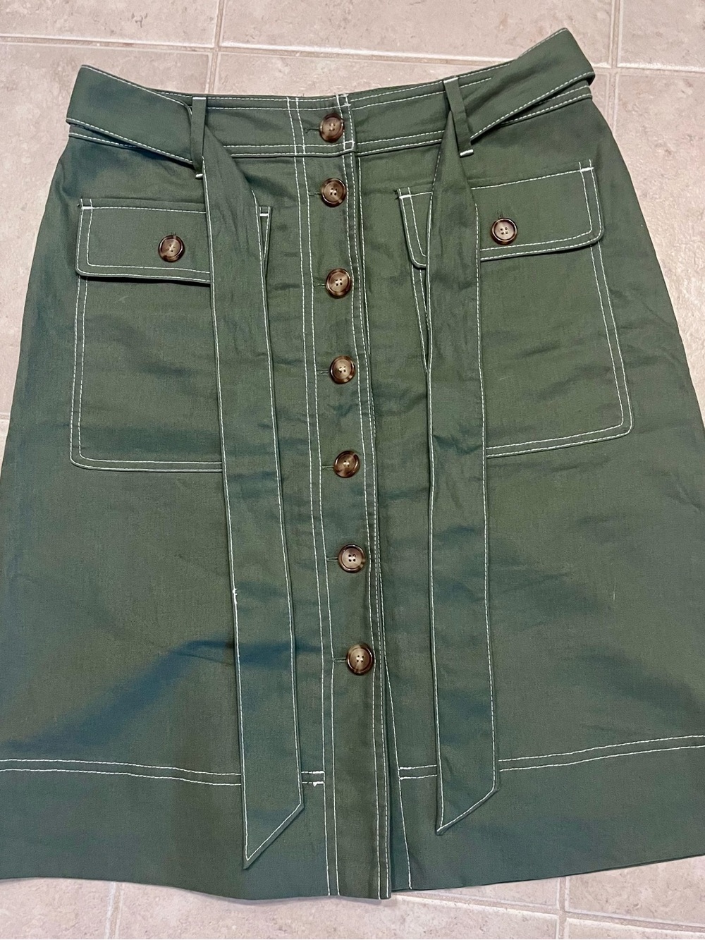 J. Crew Olive Green Button-Front Mini Skirt with Belt